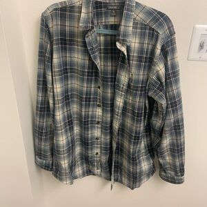 Eddie Bauer Navy and Cream Plaid Shirt